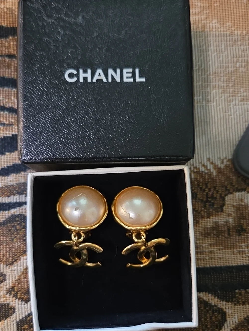 CHANEL Gold Pearl CC Drop Earrings - Gold and White Pearl
